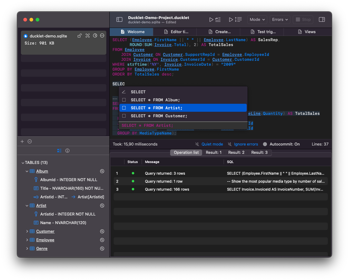 Screenshot of the main Ducklet editor