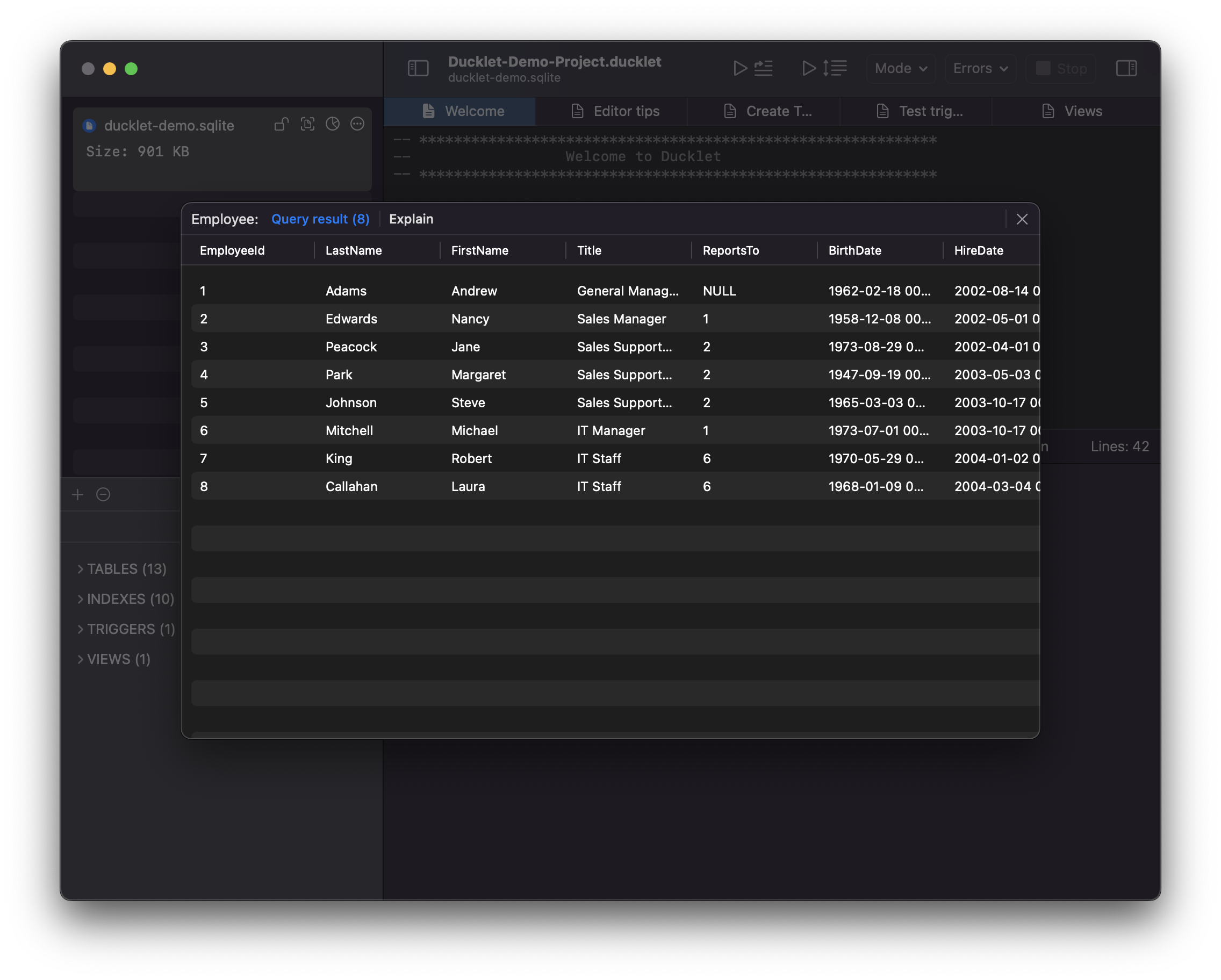 Overlay with table content