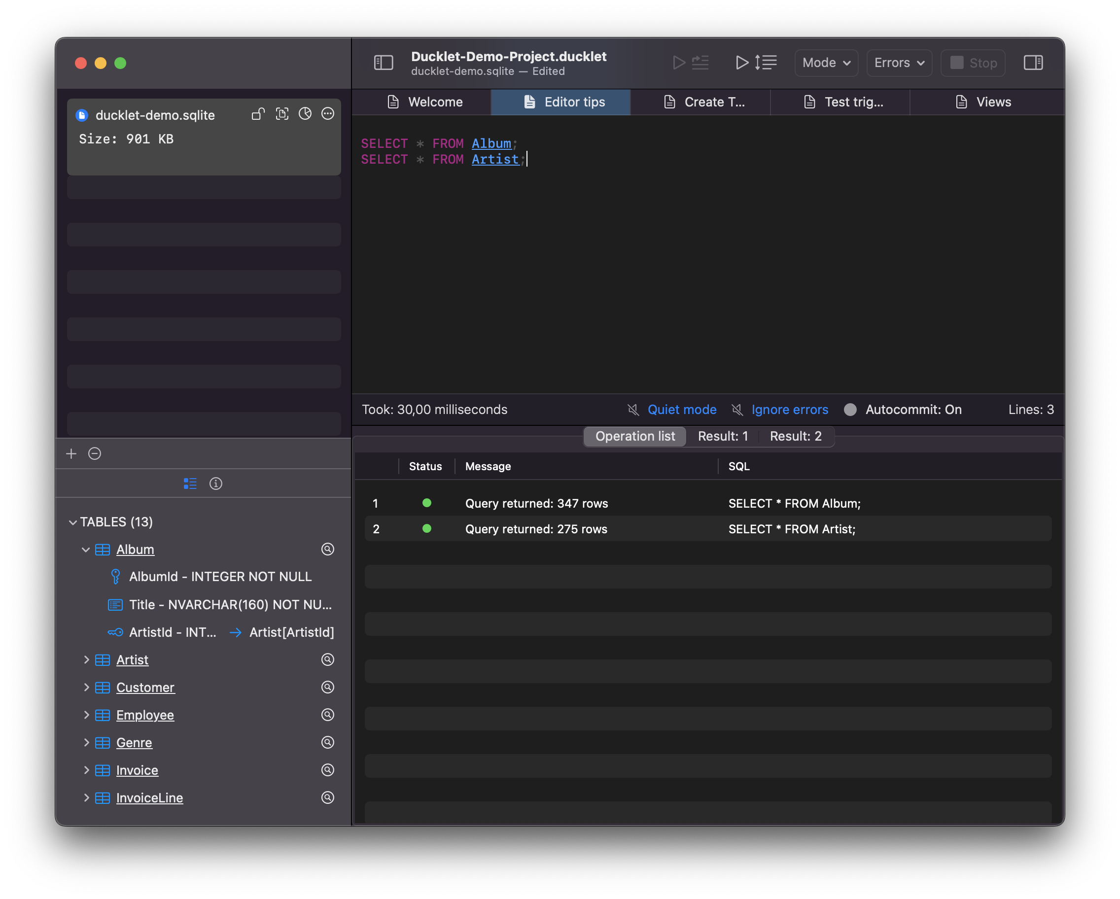 Multiple result tables